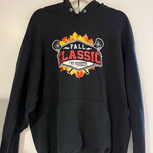 Jerzees Black Hoodie with Yellow and Red Accents